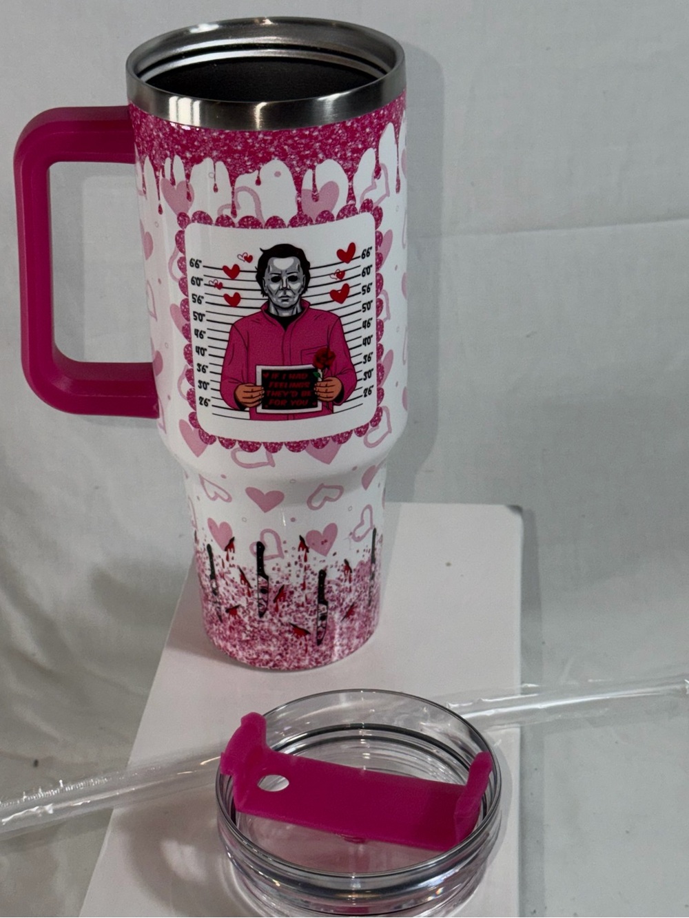 Michael Myers Valentine 40oz Tumbler Cup With Handle New In Box Horror Gift